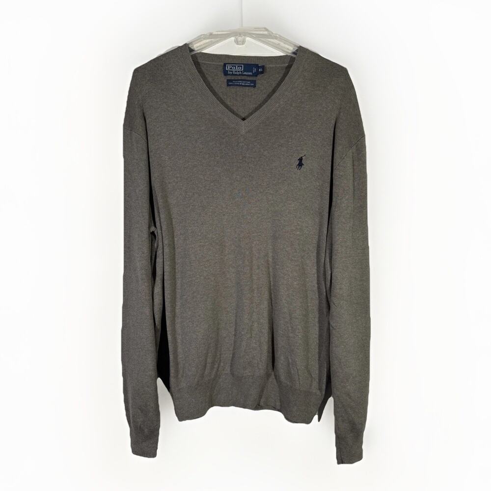 Polo Ralph Lauren XL Sweater V Neck Pima Cotton Gray
